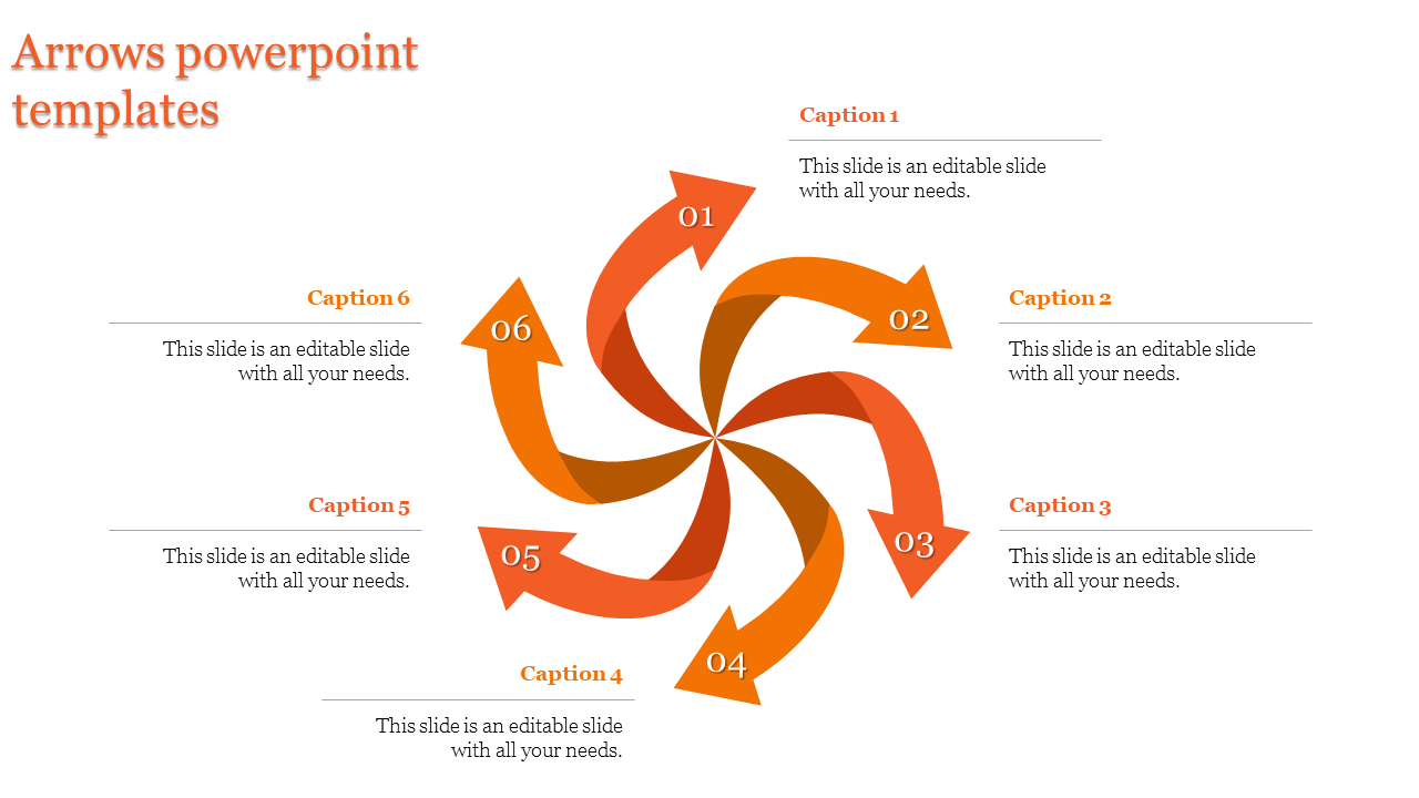 Fantastic Arrows PowerPoint Templates with Six Nodes